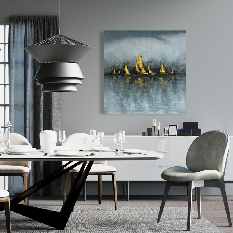 Set Sail - Gold Sea Canvas Home Decor for Elegant Spaces, 36" H x 36" W