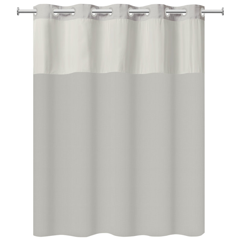 Hookless Plainweave Shower Curtain, 3-in-1 Shower Curtain Includes Hookless Shower Curtain with Sheer Top Window, Flex-on Rings & PEVA Snap In Liner, 71 In Wide x 71 In Long, Clay