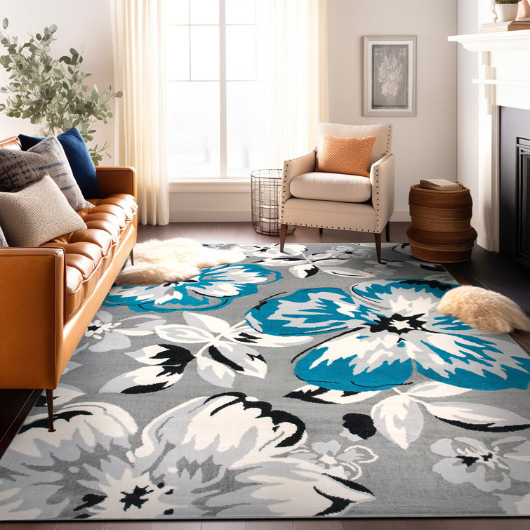 Tapis bleu / gris / ivoire Rooshi