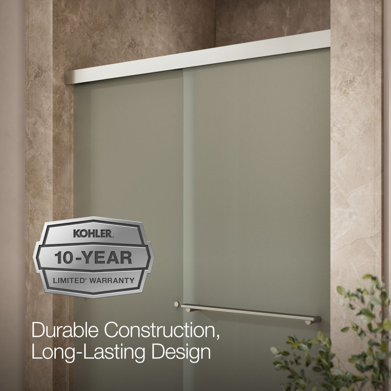 Revel Sliding Shower Door, 70-In H X 44-5/8 - 47-5/8-In W, With 1/4-In Thick Frosted Glass, Anodized Brushed Nickel, Frosted