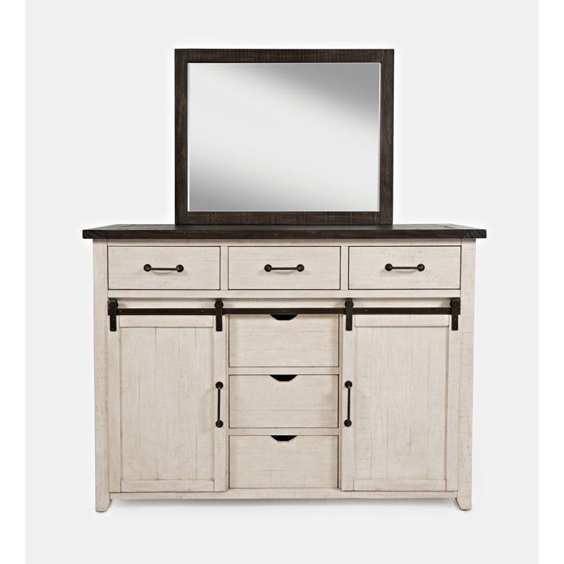 Commode combinée 6 tiroirs en bois massif avec miroir Fairford, Noir rétro