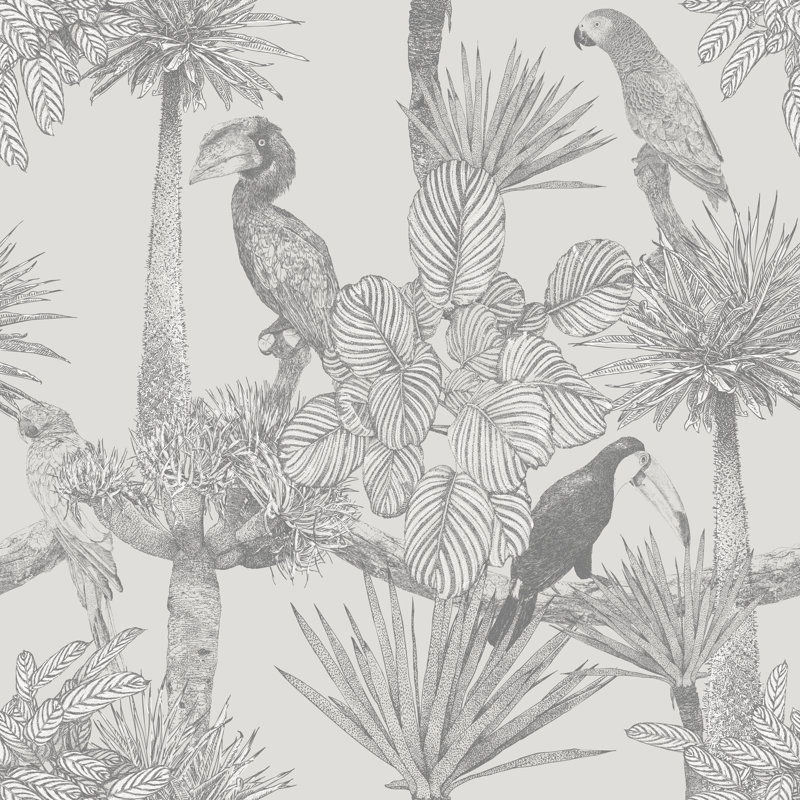 Palmiers et oiseaux tropicaux par Mattgrove, H 30 po x l 30 po