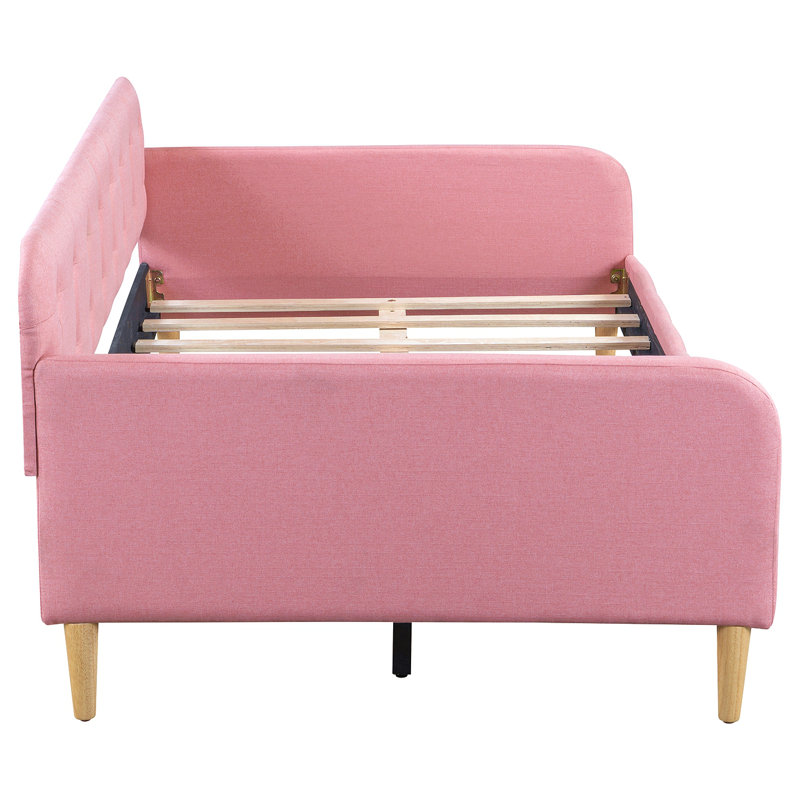 Lit de jour simple rembourré avec 4 pieds de soutien, Rose