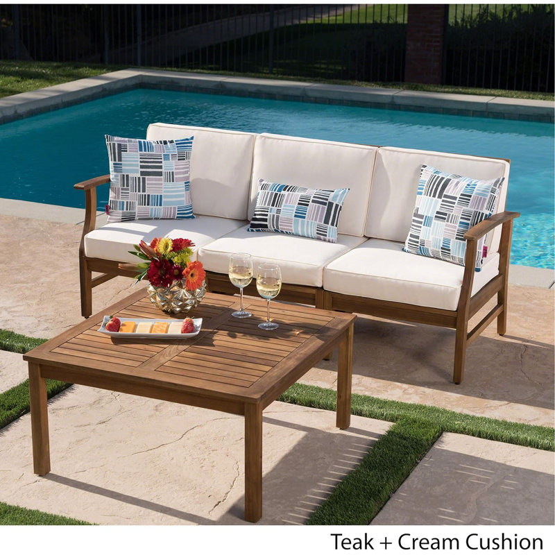 3 SEATER SOFA AND TABLE SET, CREAM