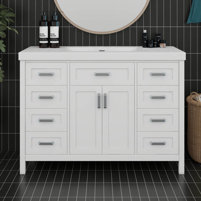 47" Bathroom Vanity Without Sink, Modern Solid Wood Storage Cabinet With 2 Soft Closing Doors & 8 Drawers, Soft Close System