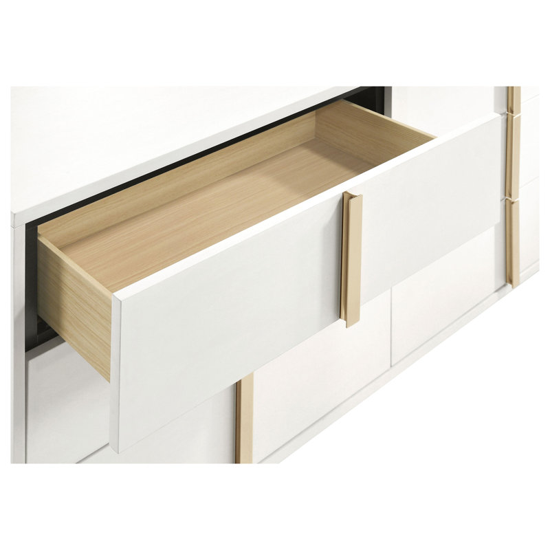 Ensemble de chambre à coucher Josephine White Queen 3 pièces avec tête de lit DEL, commode et miroir