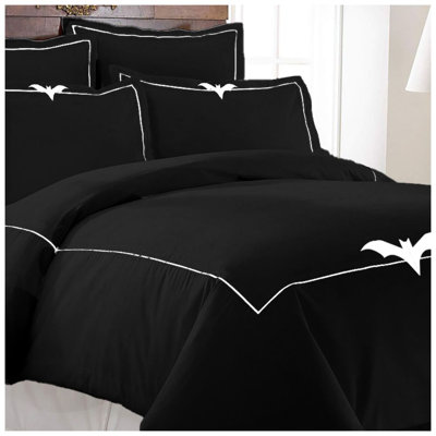 Bat Embroidered Duvet Cover Set Black