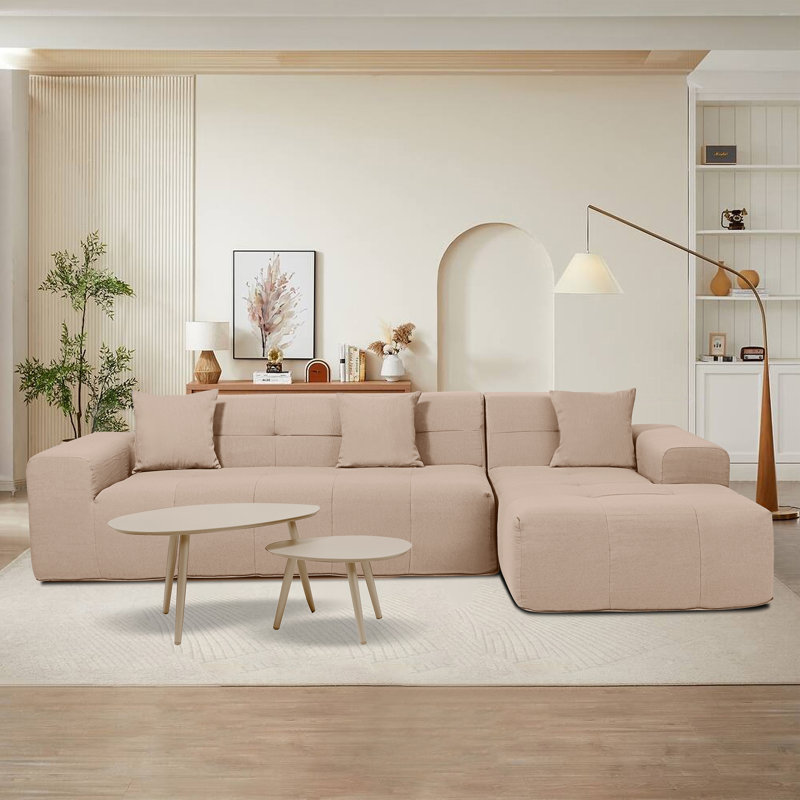 Ensemble de canapé modulaire et de table 3 pièces Deko Living, Polyester brun