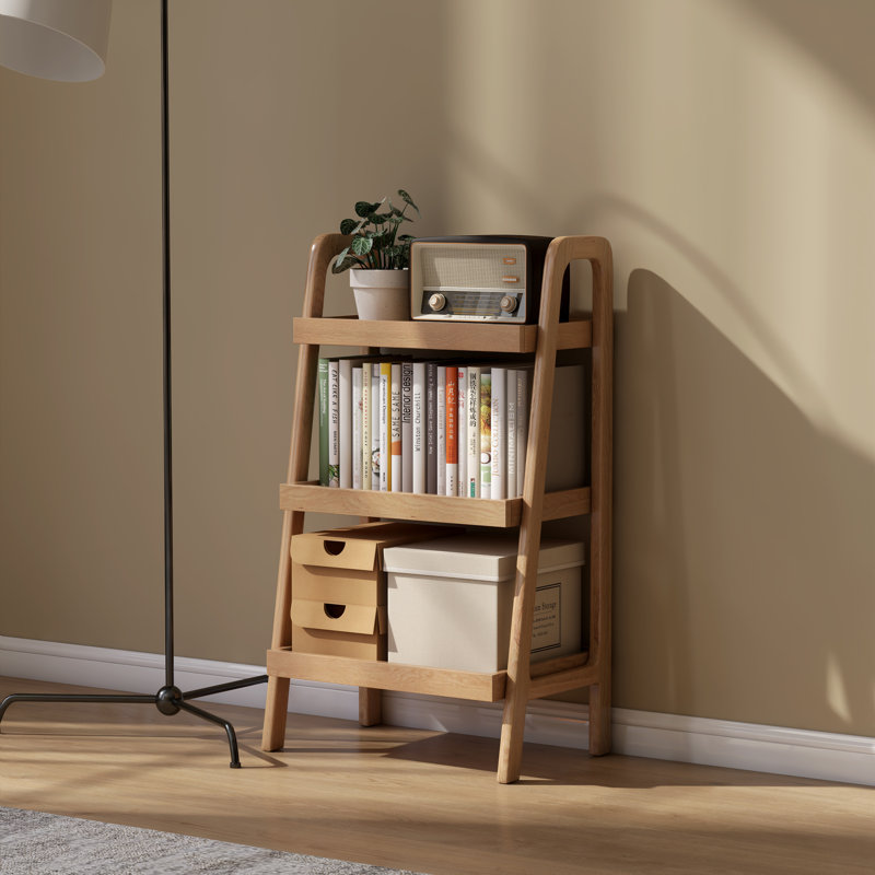 25.6"W Solid Oak End Table with Shelves, 36.2" H x 25.6" W x 13.4" D, Oak