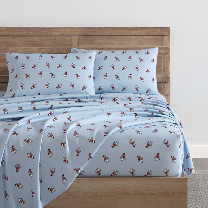 Ensemble de draps en flanelle Nautica, Ensemble de draps pour très grand lit avec 2 taie, Pingouin, bleu, gris et rouge