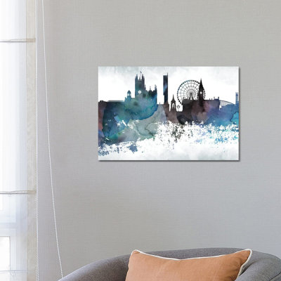Manchester Bluish Skyline by WallDecorAddict - Wrapped Canvas Print