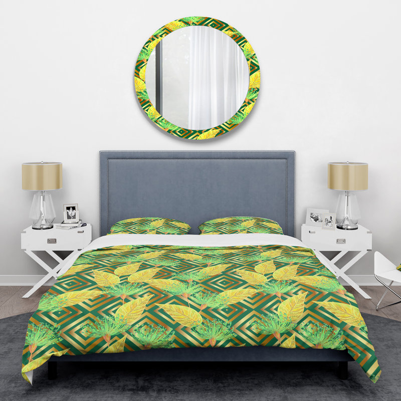 Twin Green and Yellow Tropical Microfiber Duvet Cover Set