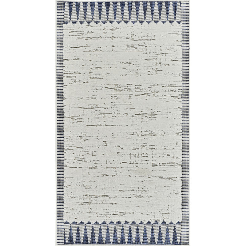 Tapis d'intérieur d'extérieur délavé bleu et crème 3 pi x 5 pi