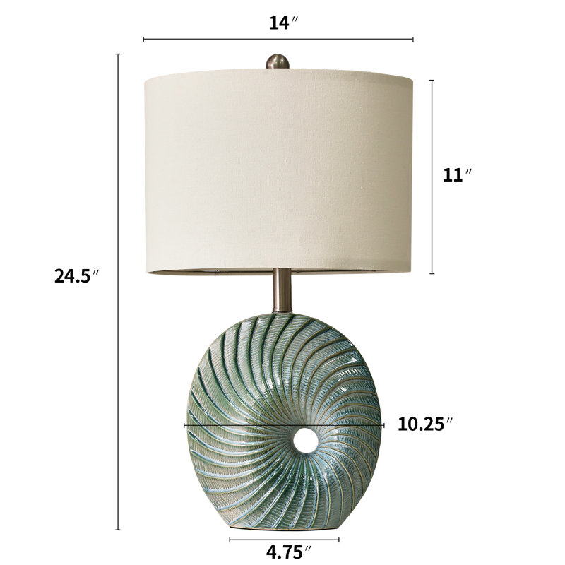 24.5 "medieval Modern Circular Ceramic Lamp, Indoor High-quality Striped Gray Green Ceramic Glaze