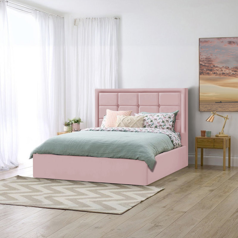 Landria Upholstered Ottoman Storage Bed, Pink, Double (4'6)