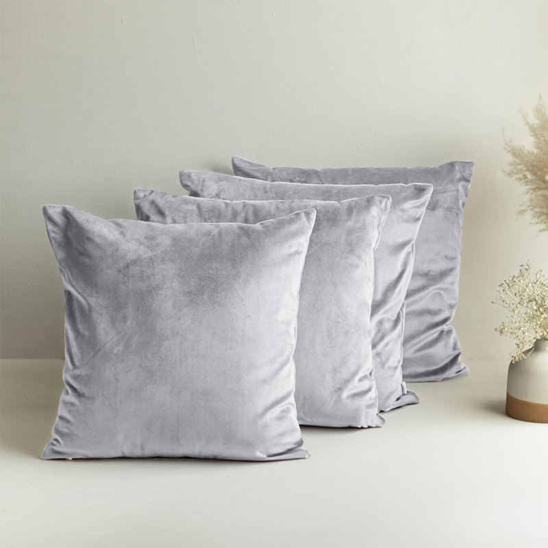 Square Luxury Velvet Throw Cushion Covers set of 4, Silver