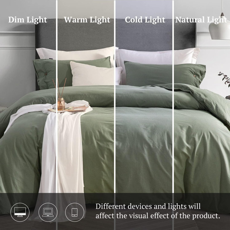 Cotton Sateen Duvet Cover, Queen Duvet Cover + 2 Standard Shams, Green