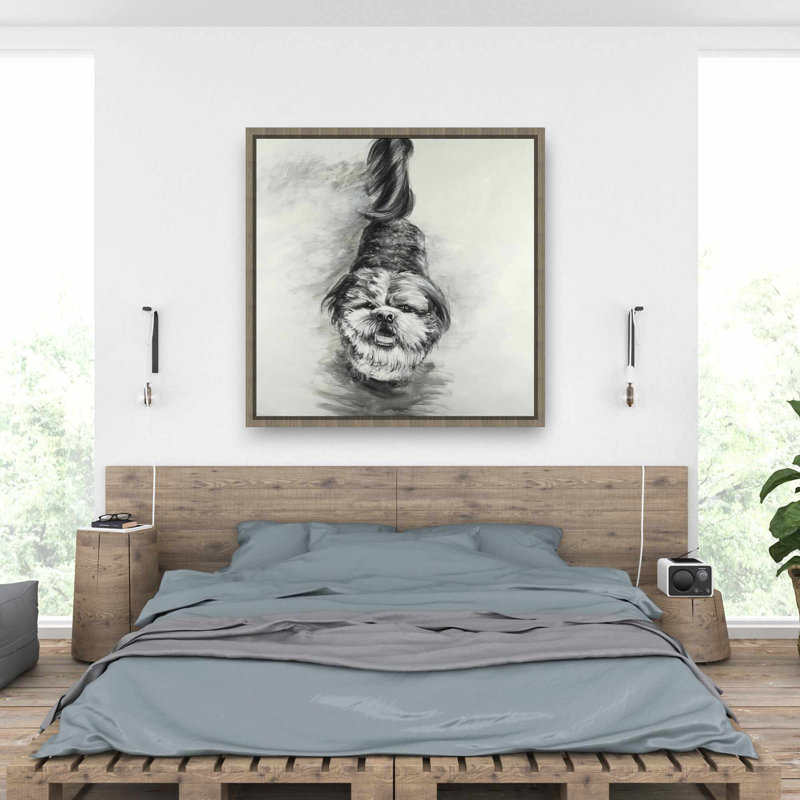 Dessin de chien heureux - Toile encadrée pour décor pour amoureux des animaux