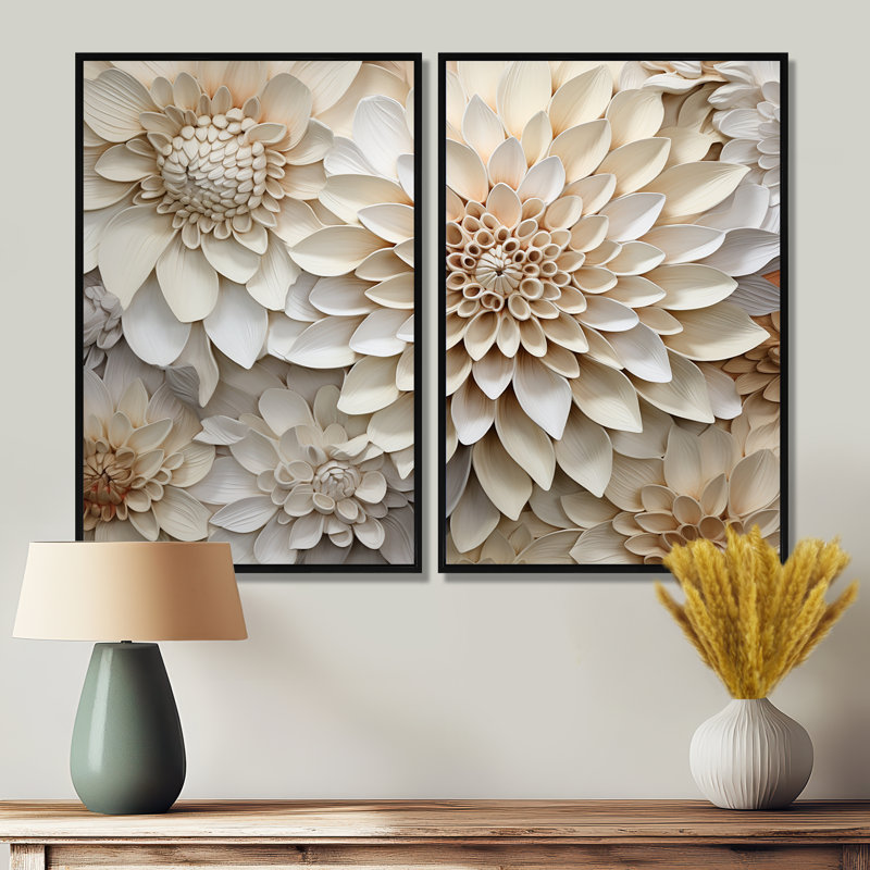 Minimalisme beige Dahlia I - art mural traditionnel, H 36 po x l 48 po, Reproduction encadrée sans passe-partout, Noir