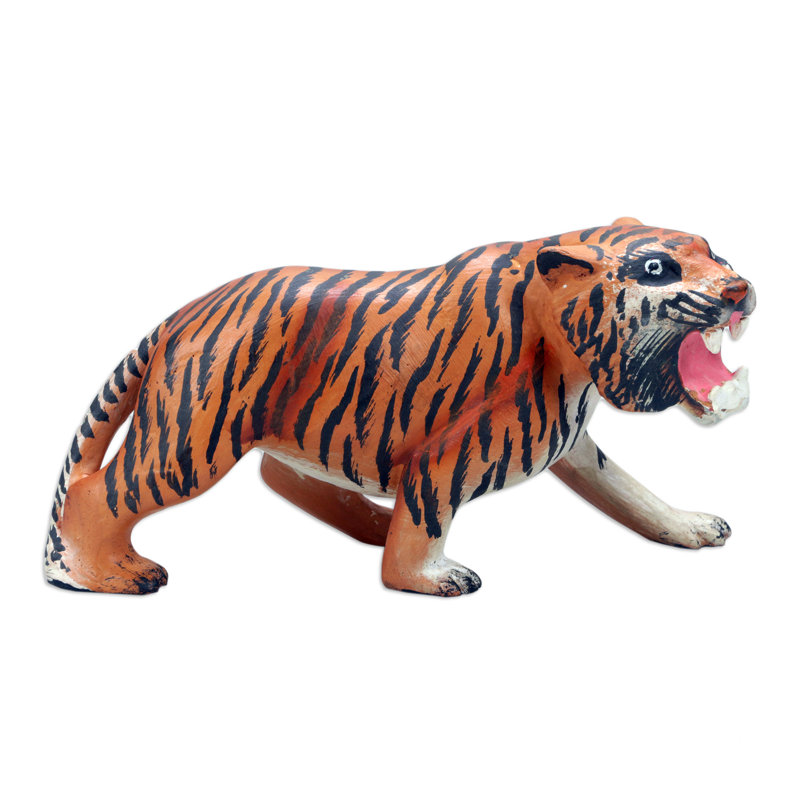Dakota Fields Handmade Ferocious Tiger Wood Figurine