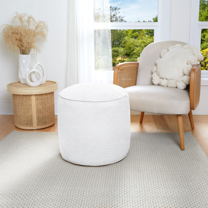 Jahmad Upholstered Pouf, White 100% Polyester