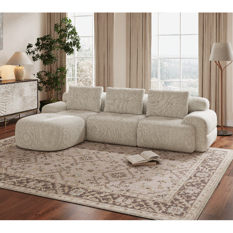 Oversized 112'' Modular Sectional Sofa with Chaise, Full Foam Structure for Comfort, Woven Texture Upholstery, Modern Living Room Couch, Compression Packaging Design, Beige