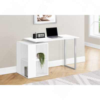 Bureau d'ordinateur, bureau à domicile, à gauche, à droite, tablettes de rangement, L 55 po, bureau, ordinateur portable, stratifié, métal gris, contemporain