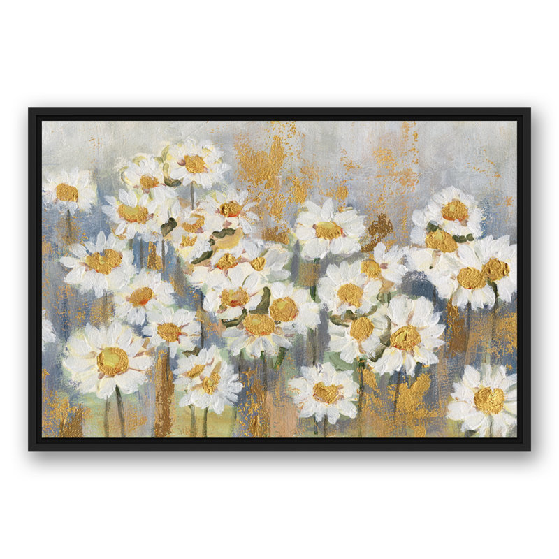 Marguerites blanches - peinture sur toile, Toile à cadre flottant noir, H 21,75 po x l 31,75 po x P 1,75 po