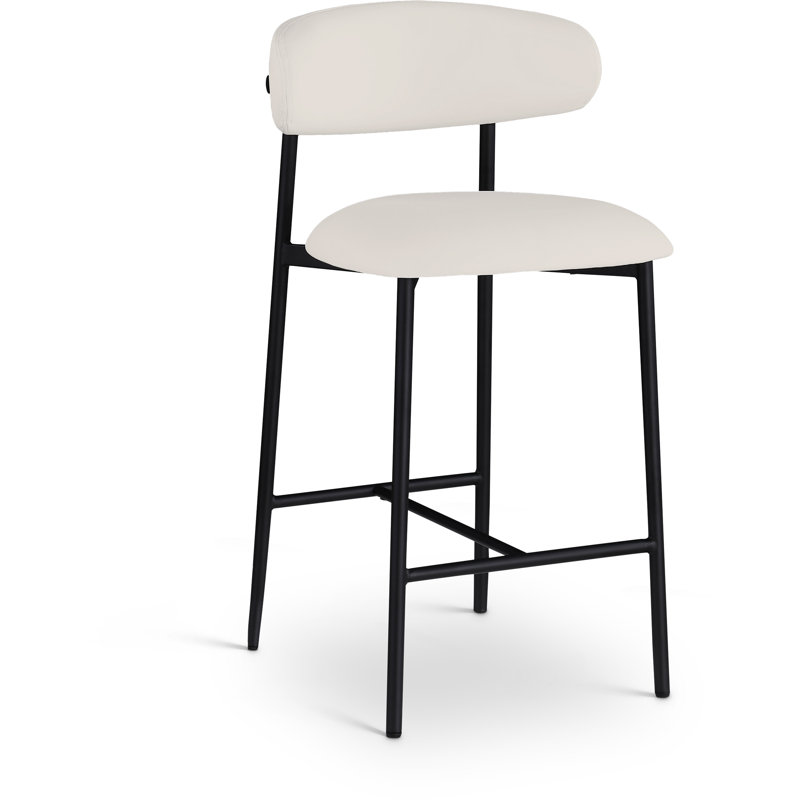 Lupita Vegan Leather Counter Stool, Matte Black, Off-White Vegan Leather