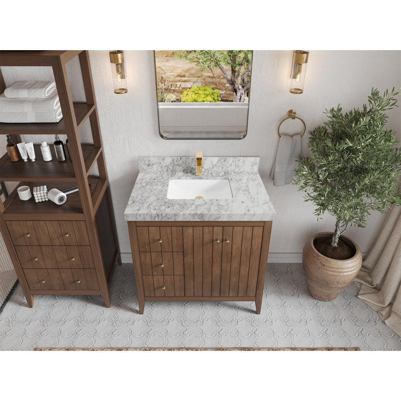 Meuble-lavabo simple 36 po avec plateau Atlanta, Marbre de Carrare