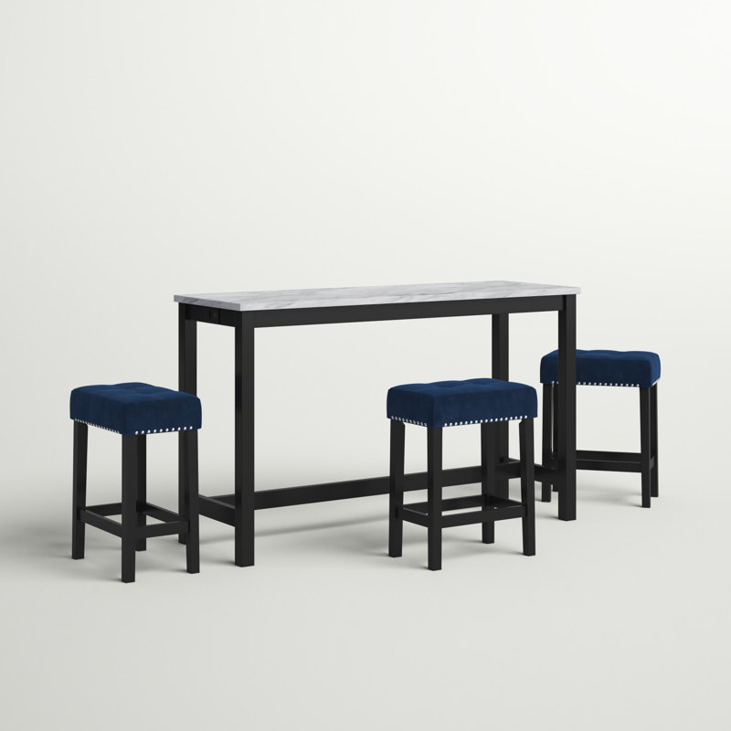 Ebeling 3 - Person Wood Four Leg Dining Set, Blue