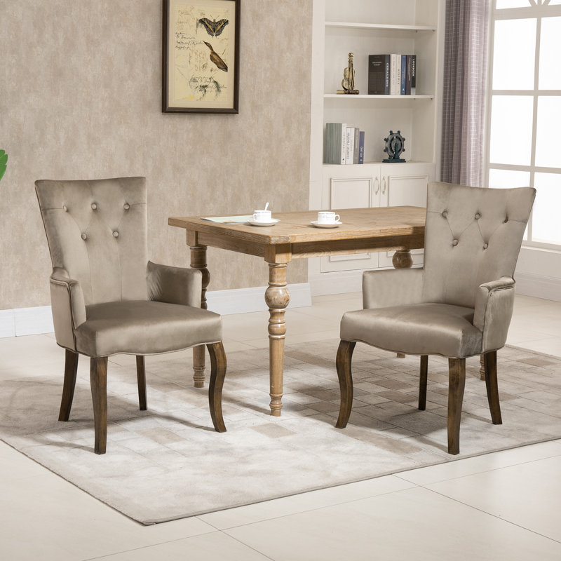Ensemble de chaises de salle à manger capitonnées à dossier haut avec siège rembourré 2 pieds Rosdorf Park, pieds en bois massif pour le salon, la cuisine, le bureau, le kaki