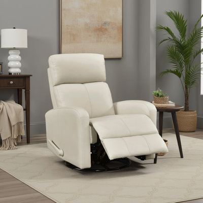 Louis 31.5" Modern & Contemporary Recliner - Leather Swivel Glider with Pull-Handle Recline and High-Density Foam.