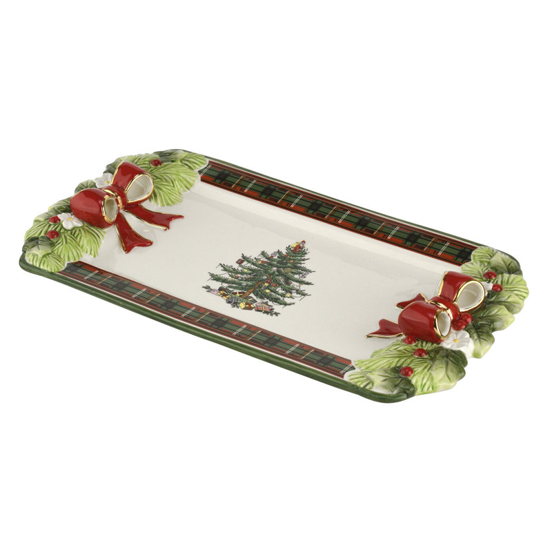 Spode Christmas Tree Figural Tartan Tray 12"