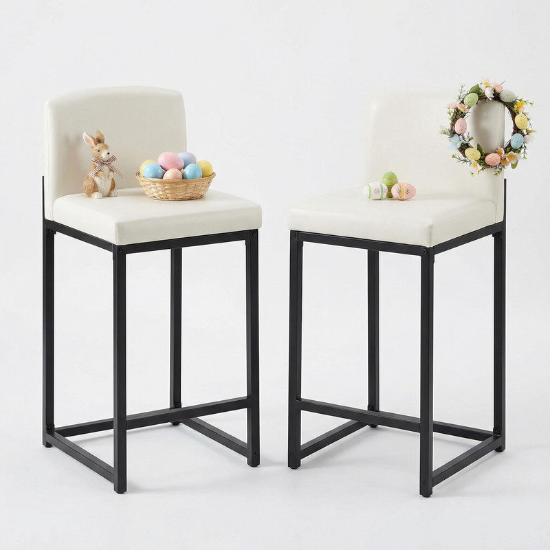Counter Stool with Metal Frame, White