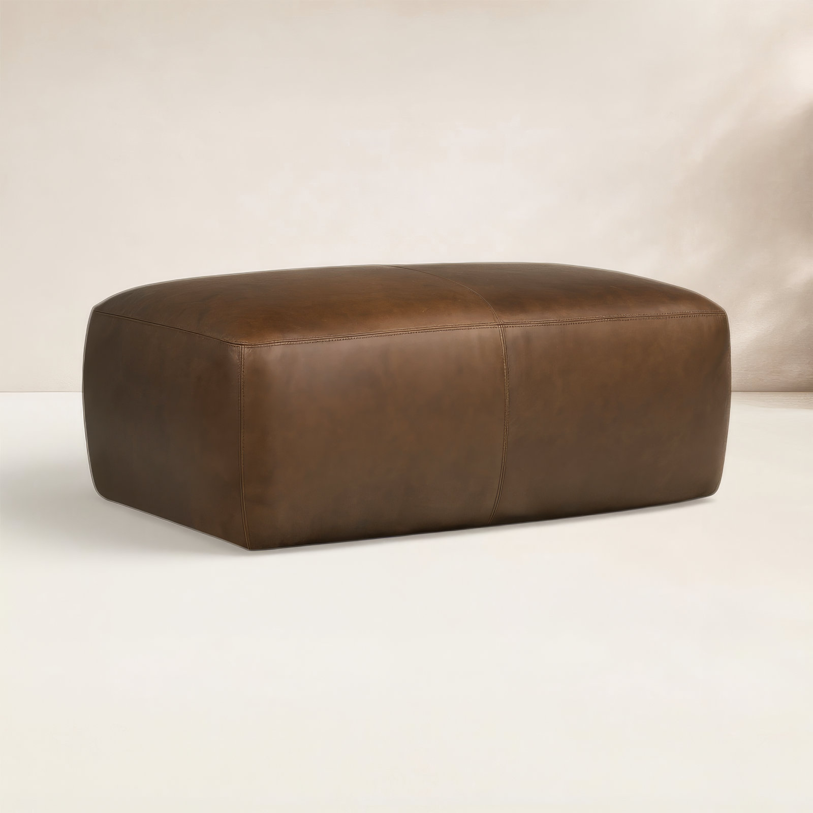 Denver Full-Grain Genuine Italian Leather Ottoman, Cocoa Brown Genuine Leather