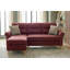 Ensemble canapé d'angle réversible en velours rouge, 2 pièces, avec méridienne réversible et 2 coussins décoratifs.
