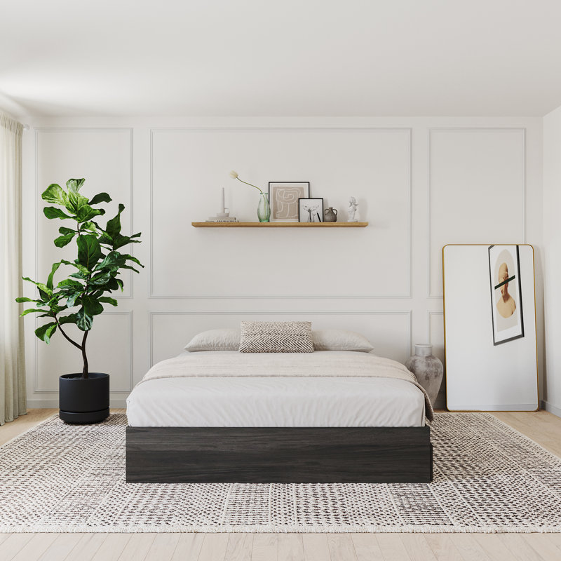 Lit plateforme avec rangement Ralston, Double, Gris écorce