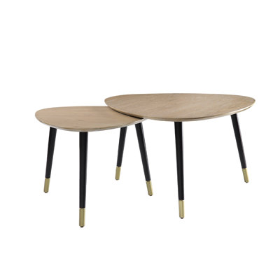 Allison 2Pc Nesting Table Set, Natural & Black, Mid-Century, Wood, Composite