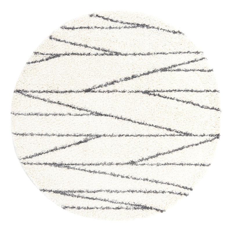 Tapis rayé blanc / gris Abrahams, Rond 7 pi