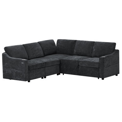 84" 5-Seats Modern Modular Sleeper Sofa With Adjustable Backrest, Chenille L-Shape Sectional Couch With Usb Charging & Pull Out Bed, Convertible Corne by Latitude Run