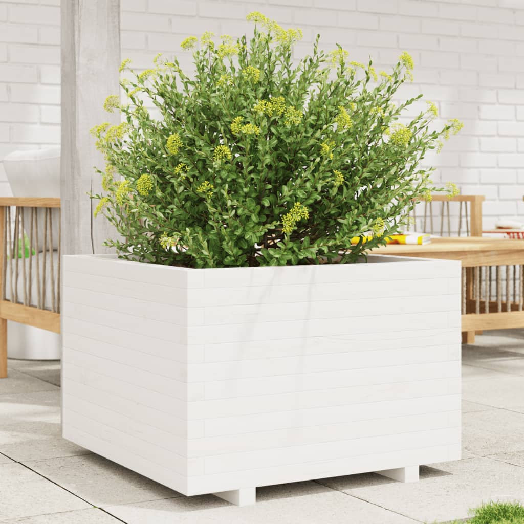 vidaXL Garden Planter - White - Solid Pine Wood - 70x70x49.5 cm - Image 3
