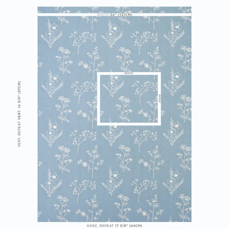 Lisbeth Embroidery Fabric, Blue/ Medium Blue/ White