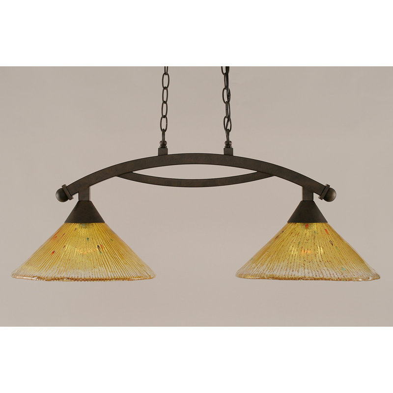 Eisenhauer 2 Light Island Light Shown With 12" Glass, Gold Champagne, Dark Granite