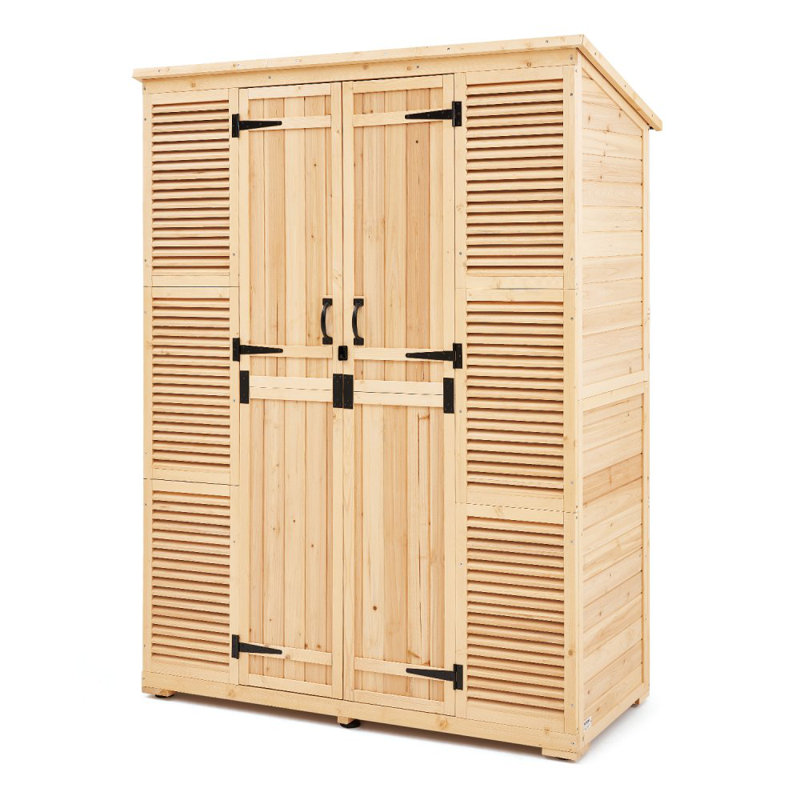 Outdoor Wooden Storage Shed Waterproof Garden Tool Shed with Lock 58x77.95 inch