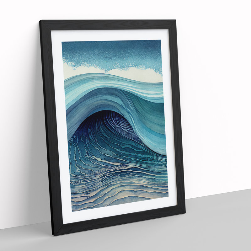 XV1022-3074X Ocean Wave Watercolour - Single Picture Frame Print, Black, 64cm H x 46cm W