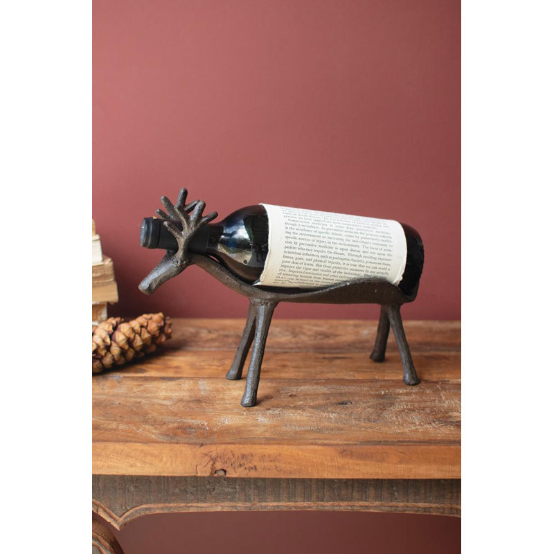  Cast Iron Reindeer Decorative Wine Bottle Holder – 11" Tall