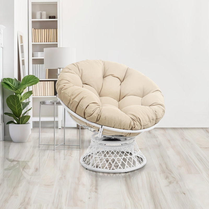 Hubhalsun 360° Swivel Papasan Chair - 350 lbs Capacity Indoor/Outdoor Wicker Lounge Chair with Thick Cushion, Modern Accent Chair for Living Room, Bedroom