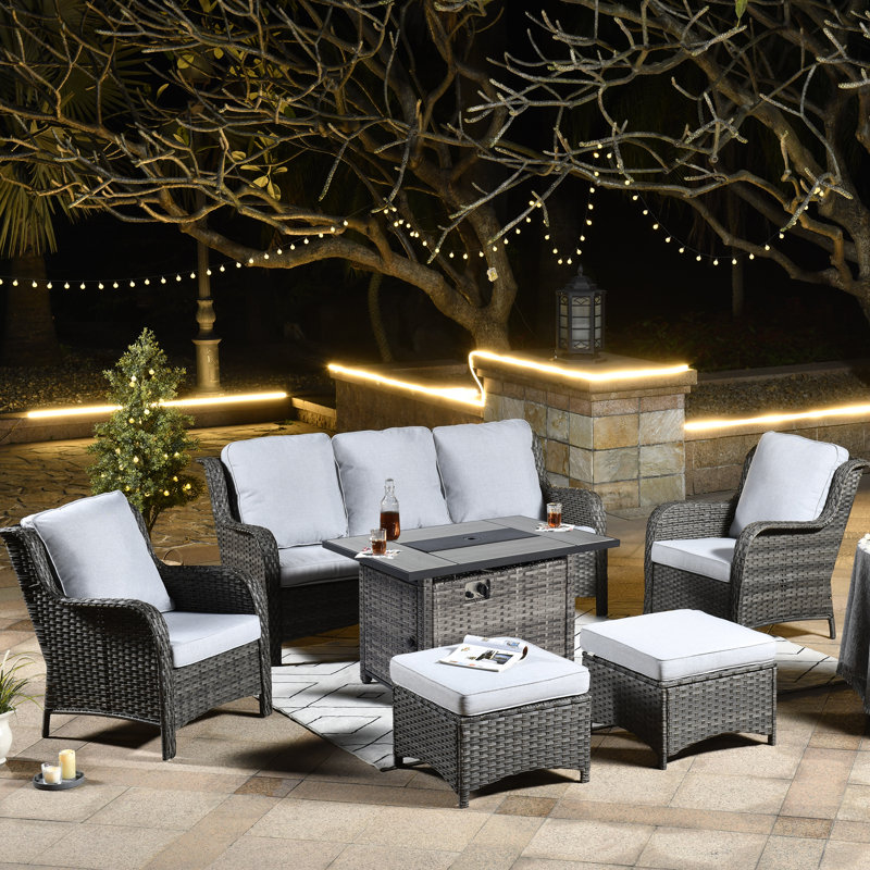 NTC Premium All-Weather Wicker 7 - Person Patio Conversation Set with Cushions, Gray