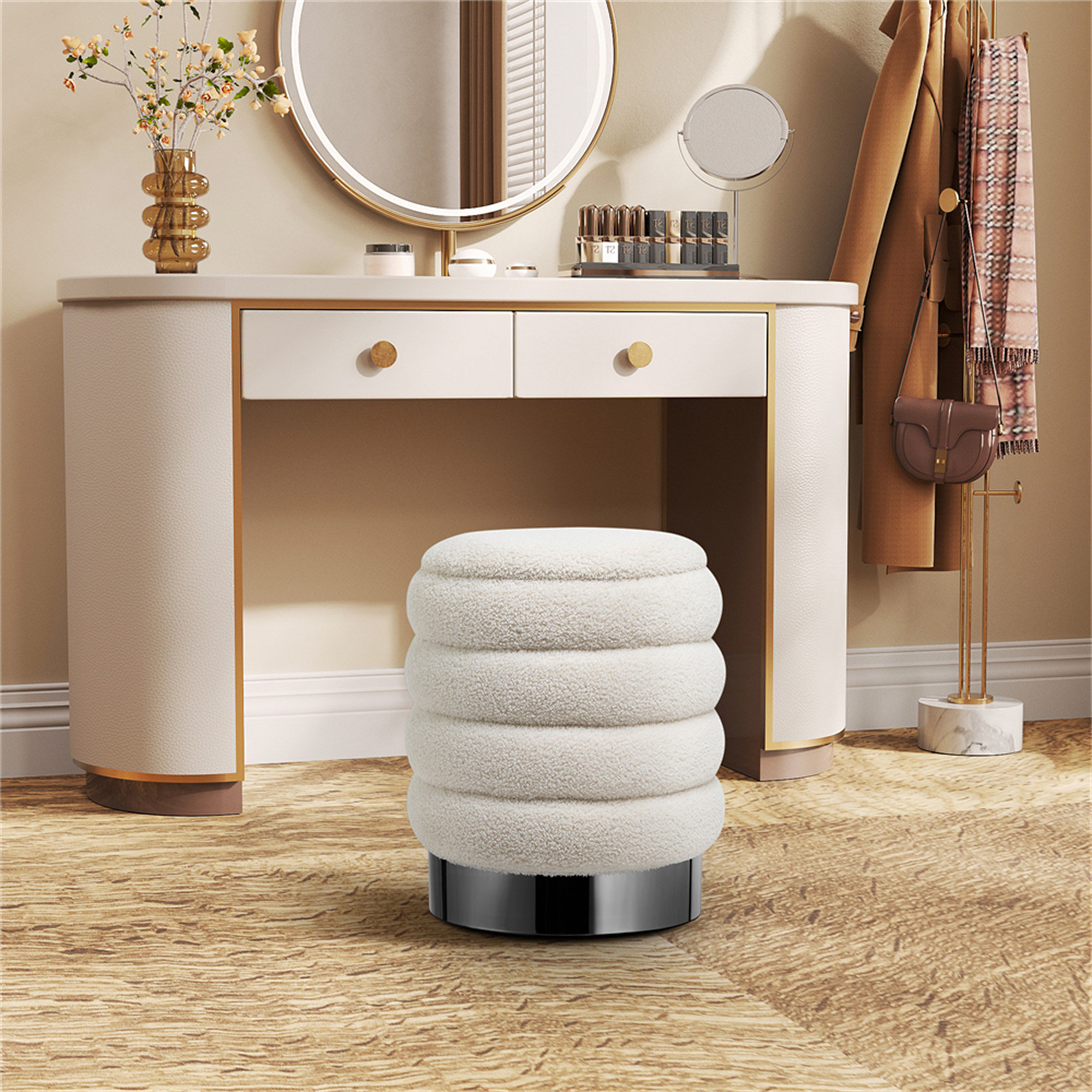 Wrought Studio™ New White Ottoman Bench Foot Stools Small Round Storage ...